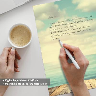 Preview: Briefpapier Ocean View DIN A4 maritimes Motivpapier mit Meerblick