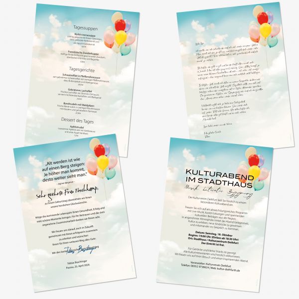 Detailansicht vom Motivpapier Luftballons - mit passenden Kuverts aus hochwertigem 90g Offset-Papier