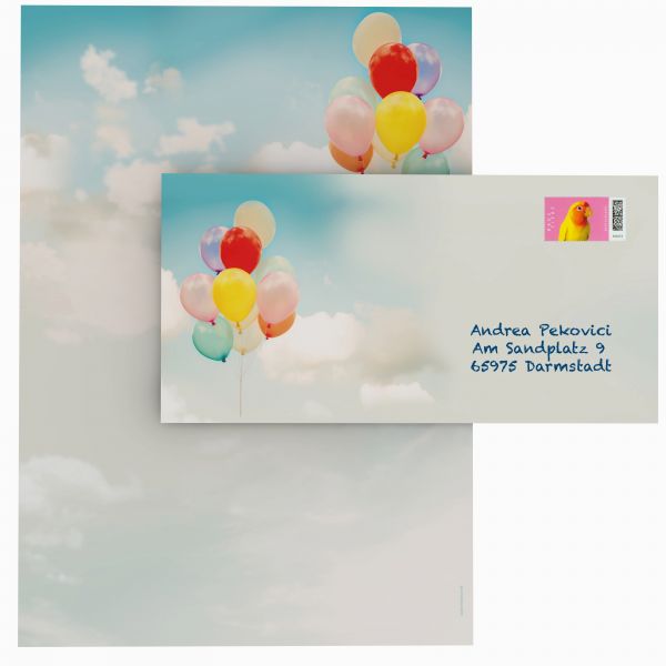 Designansicht der Motivpapier-Serie Luftballons - mit passenden Kuverts mit passendem Zubehör