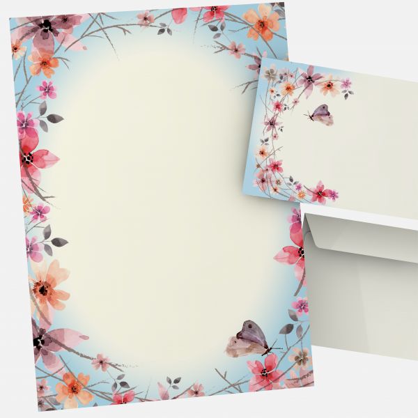 Blütenreigen DIN A4 floral letter paper with flowers and butterfly design