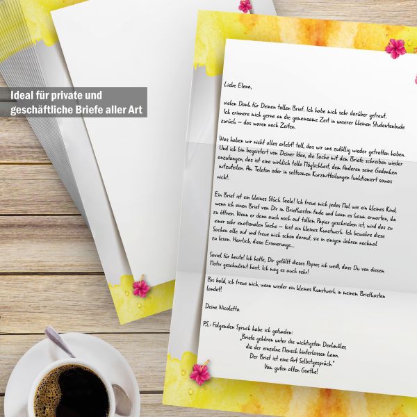 Tropical flowers letter paper with exotic floral design