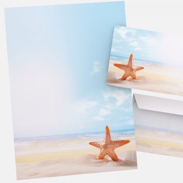Briefpapier Seestern DIN A4 Motivpapier mit Strand, Meer und Seestern