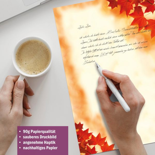 Briefpapier-Serie Rote Ahornblätter mit Papier, Kuverts und Etiketten