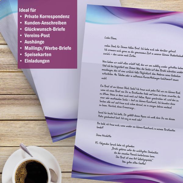 Motivpapier Farbschleier Aqua DIN A4 – Briefpapier mit Kuverts