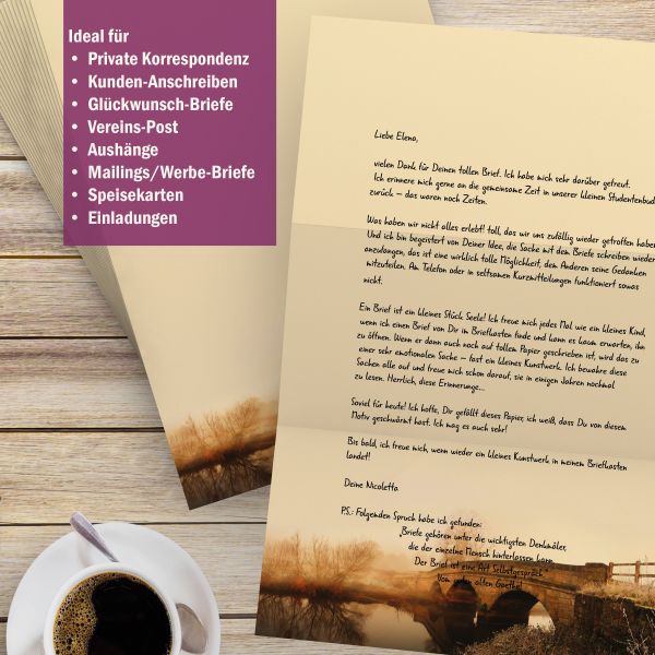 Motivpapier Poetische Brücke DIN A4 – Briefpapier mit Kuverts