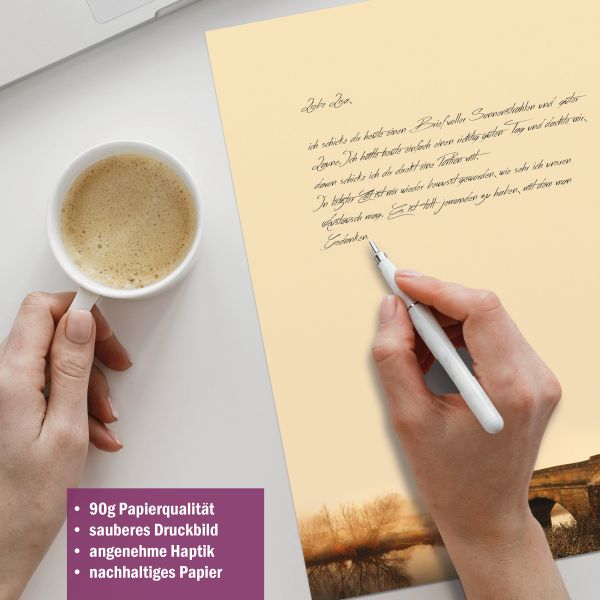 Briefpapier-Serie Poetische Brücke mit Papier, Kuverts und Etiketten