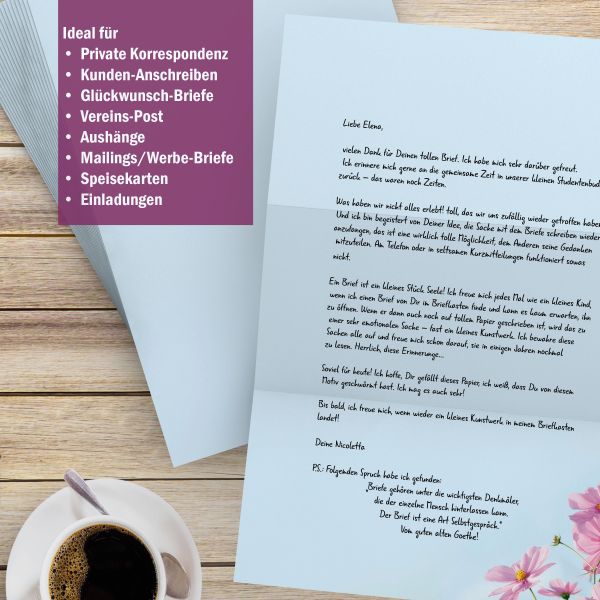 Motivpapier Cosmea Blumen DIN A4 – Briefpapier mit Kuverts mit/ohne Fenster