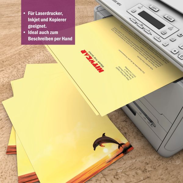Motivpapier Delfine DIN A4 – Briefpapier mit Kuverts