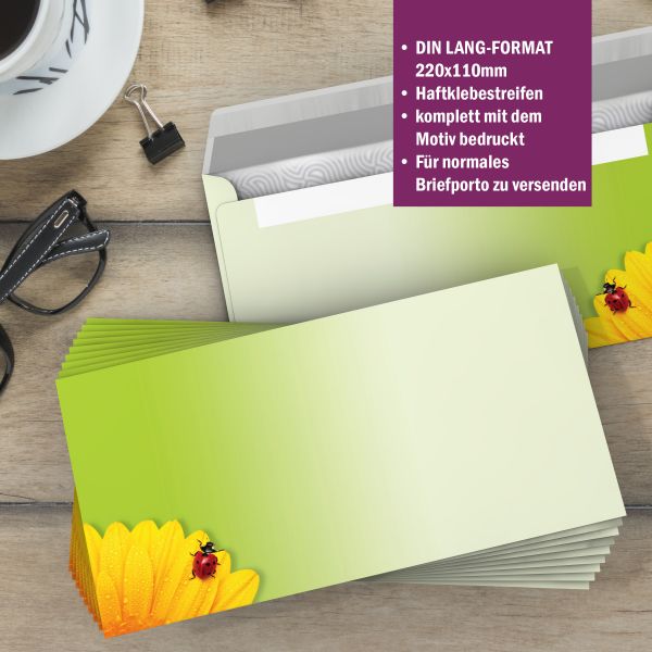 Motivpapier Glückskäfer DIN A4 – Briefpapier mit Kuverts mit/ohne Fenster
