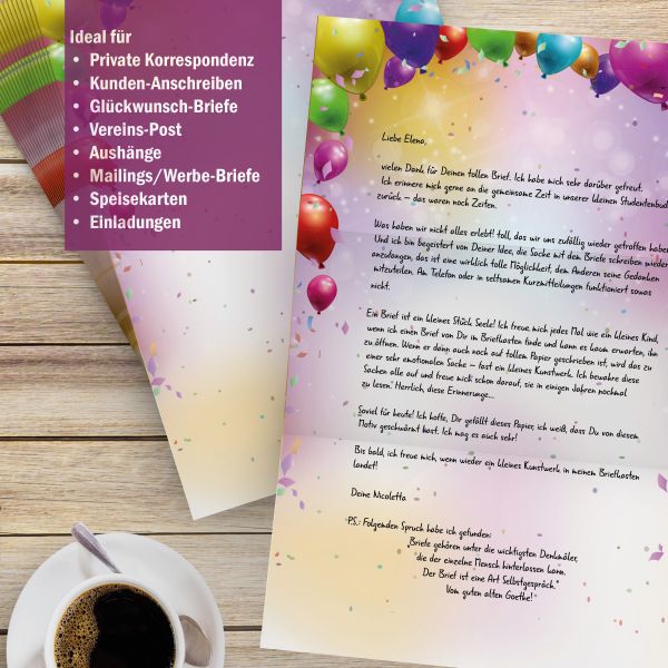 Motivpapier Lets Party DIN A4 – Briefpapier mit Kuverts