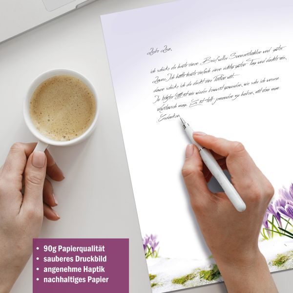 Briefpapier-Serie Krokusse mit Papier, Kuverts und Etiketten