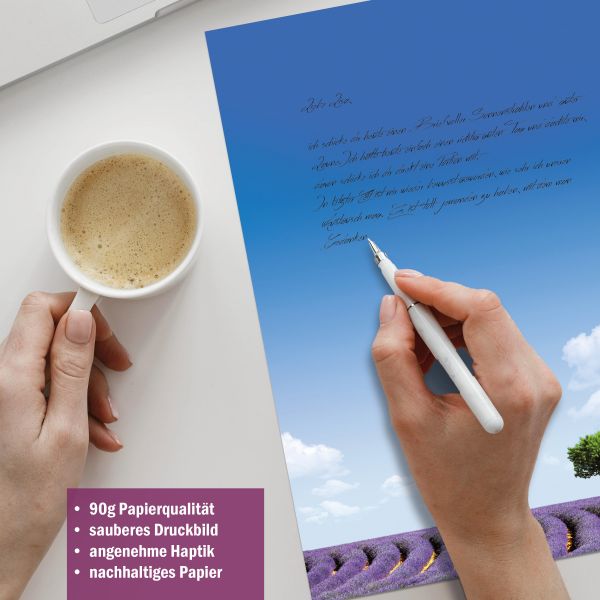 Briefpapier-Serie Lavendel mit Papier, Kuverts und Etiketten