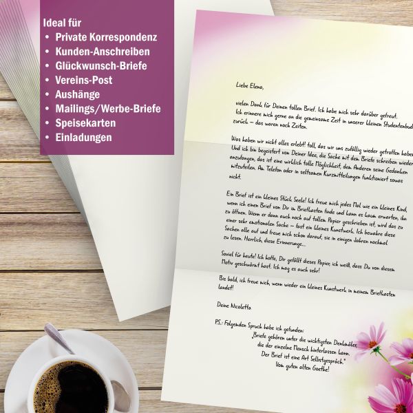 Motivpapier Sommerblumen DIN A4 – Briefpapier mit Kuverts mit/ohne Fenster