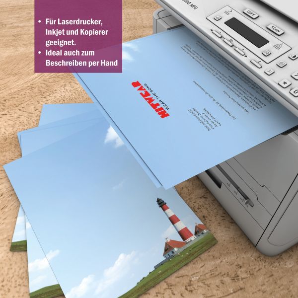 Motivpapier Leuchtturm DIN A4 – Briefpapier mit Kuverts
