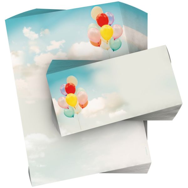 Motivpapier Luftballons DIN A4 – Bunte Luftballons vor hellem Himmel schaffen eine leichte, fröhliche und festliche Stimmung