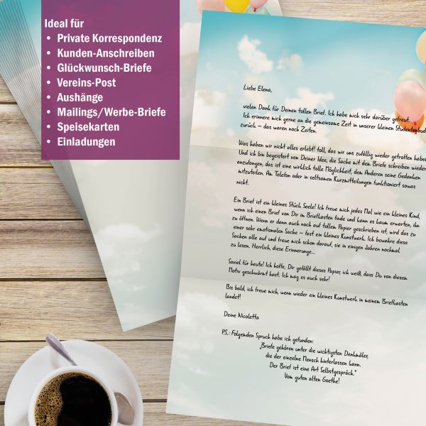 Motivpapier Luftballons DIN A4 – Briefpapier mit Kuverts