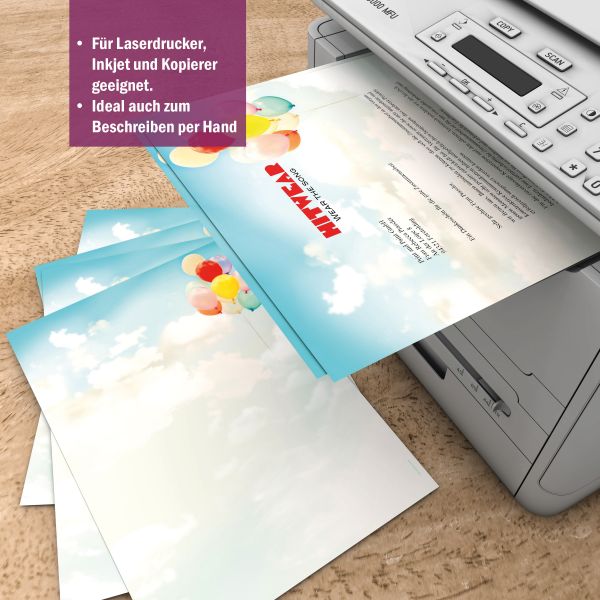 Motivpapier Luftballons DIN A4 – Briefpapier mit Kuverts