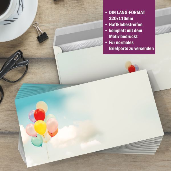 Motivpapier Luftballons DIN A4 – Briefpapier mit Kuverts