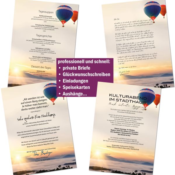 Motivpapier Wolkenreise im Ballon DIN A4 – Briefpapier mit Kuverts