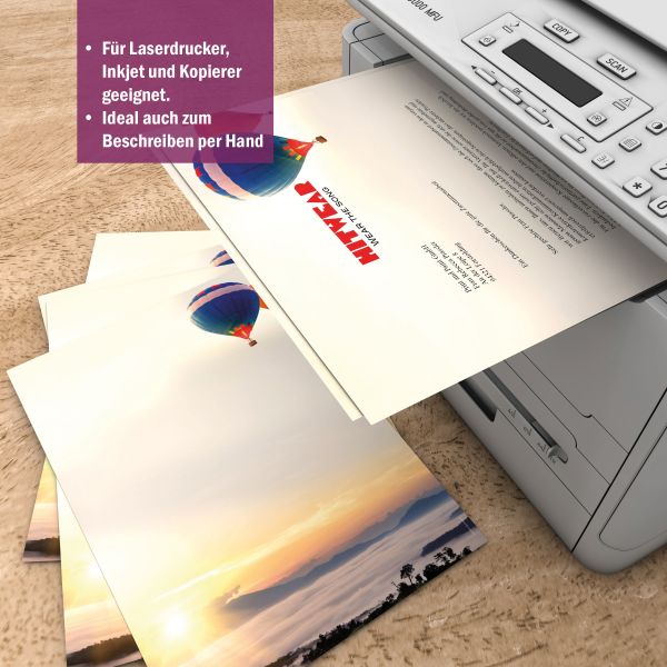 Motivpapier Wolkenreise im Ballon DIN A4 – Briefpapier mit Kuverts