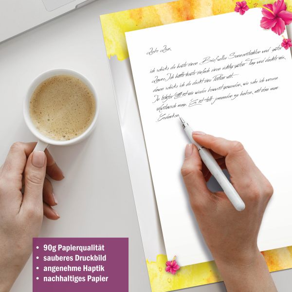 Tropical Flowers stationery collection with paper, envelopes and labels