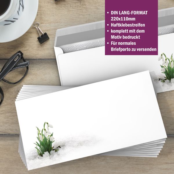Motivpapier Schneeglöckchen DIN A4 – Briefpapier mit Kuverts