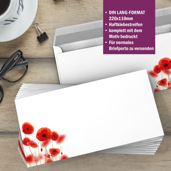 Motivpapier Mohnblumen DIN A4 – Briefpapier mit Kuverts mit/ohne Fenster