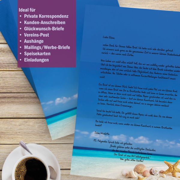 Motivpapier Muscheln im Sand DIN A4 – Briefpapier mit Kuverts