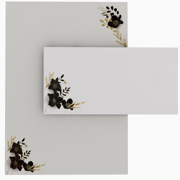 Motivpapier Black Flowers DIN A4 – Briefpapier mit Kuverts