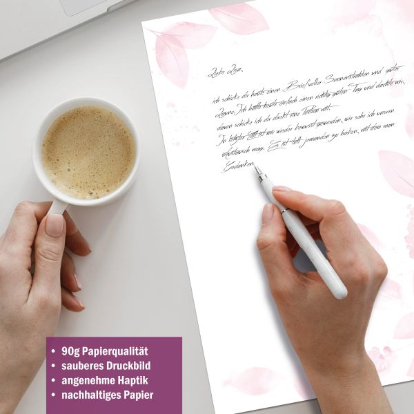 Briefpapier-Serie Pastel Leaves mit Papier, Kuverts und Etiketten