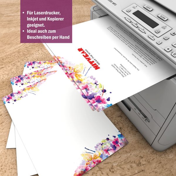 Motivpapier Farbenfrohe Blumen DIN A4 – Briefpapier mit Kuverts