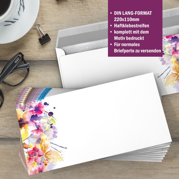 Motivpapier Farbenfrohe Blumen DIN A4 – Briefpapier mit Kuverts