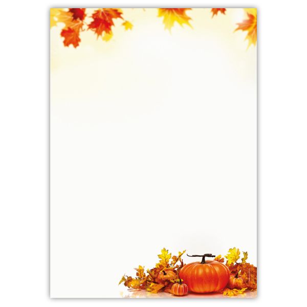 Motivpapier Kürbisse DIN A4 – Kürbisse und Herbstlaub schaffen einen warmen Erntedank- und Halloween-Look ohne düstere Wirkung