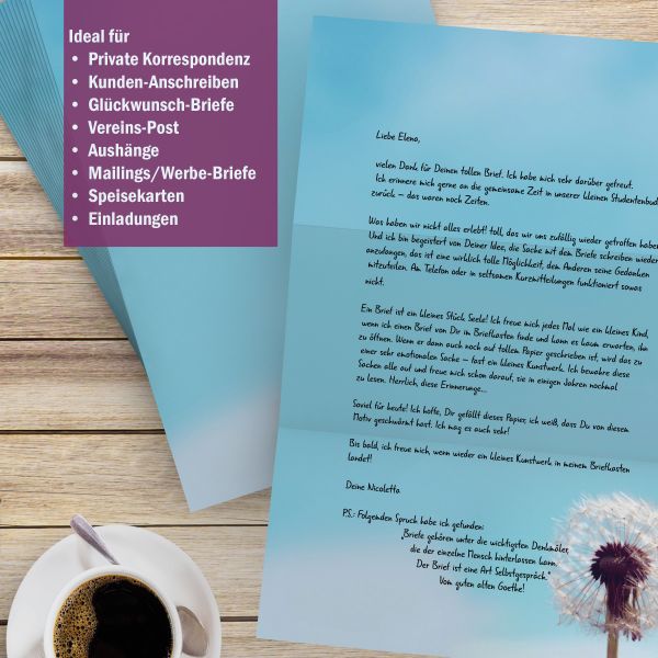 Motivpapier Pusteblume DIN A4 – Briefpapier mit Kuverts