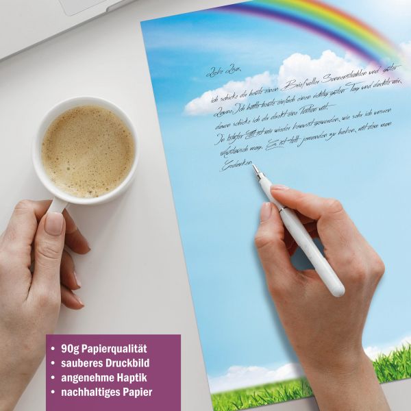 Briefpapier-Serie Regenbogen mit Papier, Kuverts und Etiketten