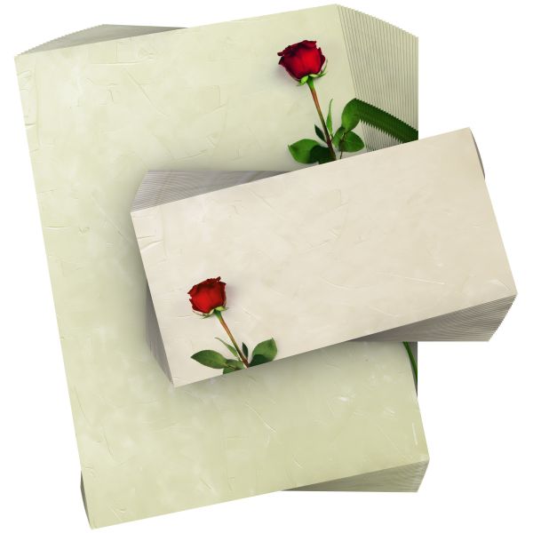 Motivpapier Rote Rose DIN A4 – Eine einzelne rote Rose auf heller Struktur wirkt klassisch, wertig und aufmerksamkeitsstark