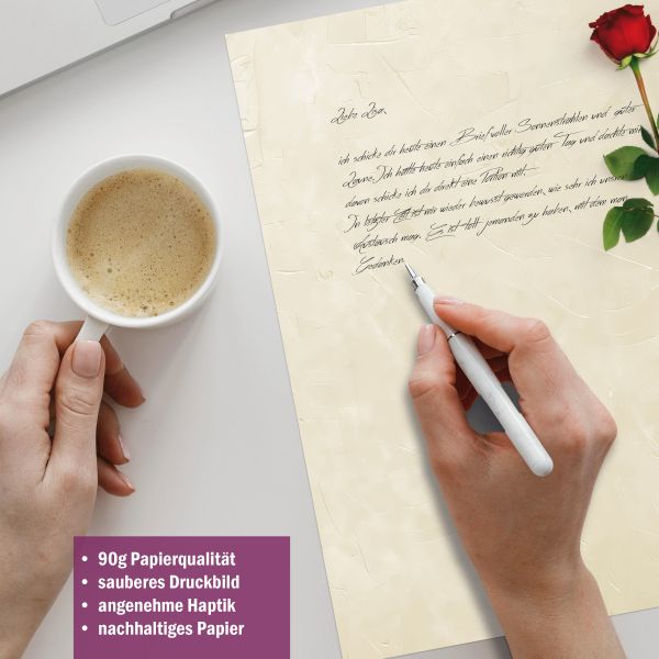 Briefpapier-Serie Rote Rose mit Papier, Kuverts und Etiketten