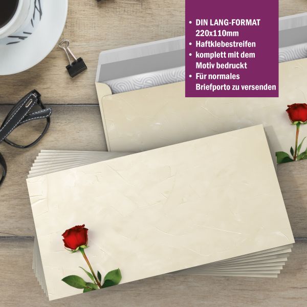 Motivpapier Rote Rose DIN A4 – Briefpapier mit Kuverts mit/ohne Fenster