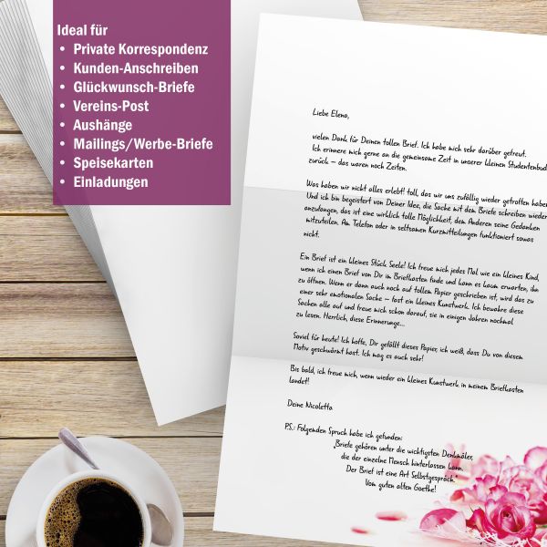 Motivpapier Zauberhafte Rosenblüten DIN A4 – Briefpapier mit Kuverts mit/ohne Fenster