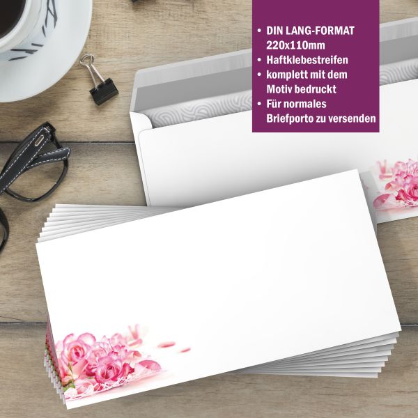 Motivpapier Zauberhafte Rosenblüten DIN A4 – Briefpapier mit Kuverts mit/ohne Fenster