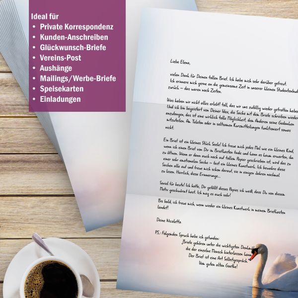 Motivpapier Schwan DIN A4 – Briefpapier mit Kuverts