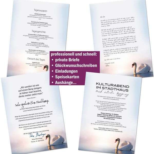 Motivpapier Schwan DIN A4 – Briefpapier mit Kuverts