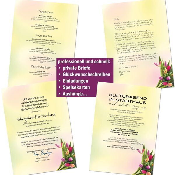 Motivpapier Tulpen im Sonnenlicht DIN A4 – Briefpapier mit Kuverts mit/ohne Fenster