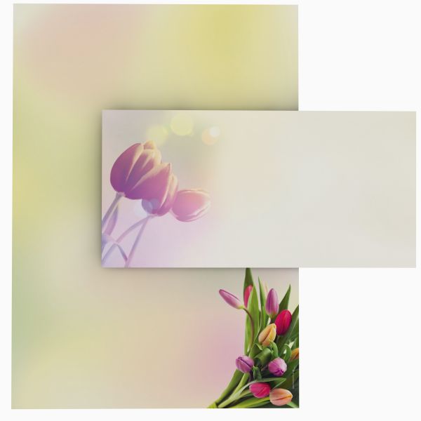 Motivpapier Tulpen im Sonnenlicht DIN A4 – Briefpapier mit Kuverts mit/ohne Fenster