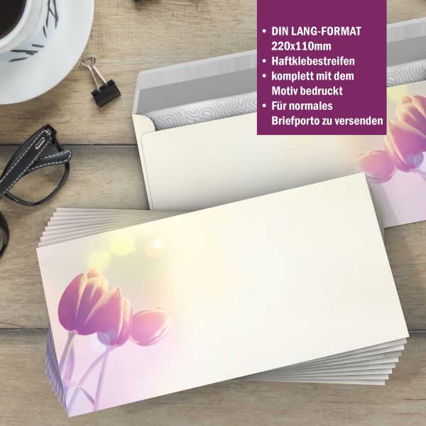 Motivpapier Tulpen im Sonnenlicht DIN A4 – Briefpapier mit Kuverts mit/ohne Fenster