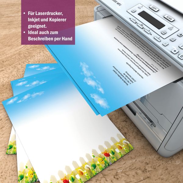 Motivpapier Ostereier am Zaun DIN A4 – Briefpapier mit Kuverts