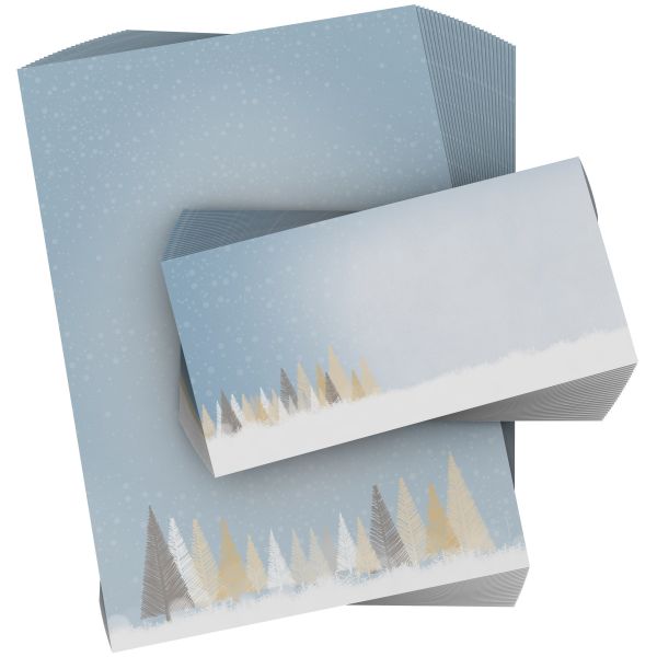 Stimmungsvolles Weihnachtsbriefpapier Winterlicher Märchenwald für geschäftliche Grüße und Firmen