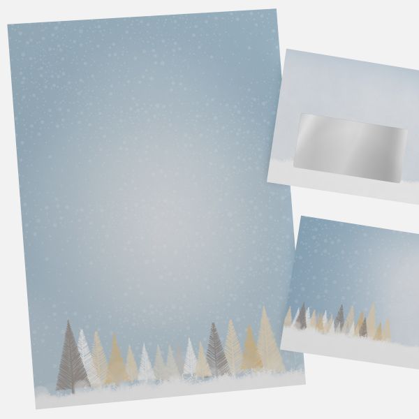 Festliches Weihnachtsbriefpapier mit Motiv Winterlicher Märchenwald in DIN A4