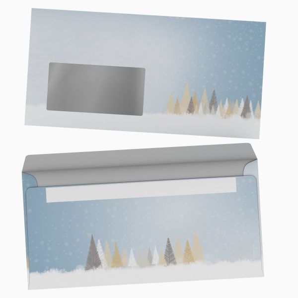 Weihnachtsbriefpapier Winterlicher Märchenwald mit Fensterkuverts