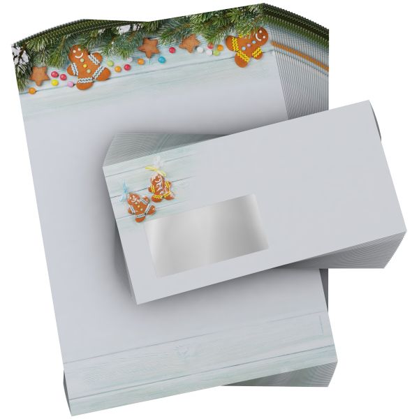 Detailansicht vom Weihnachtsbriefpapier Lebkuchenmann mit winterlichem Design